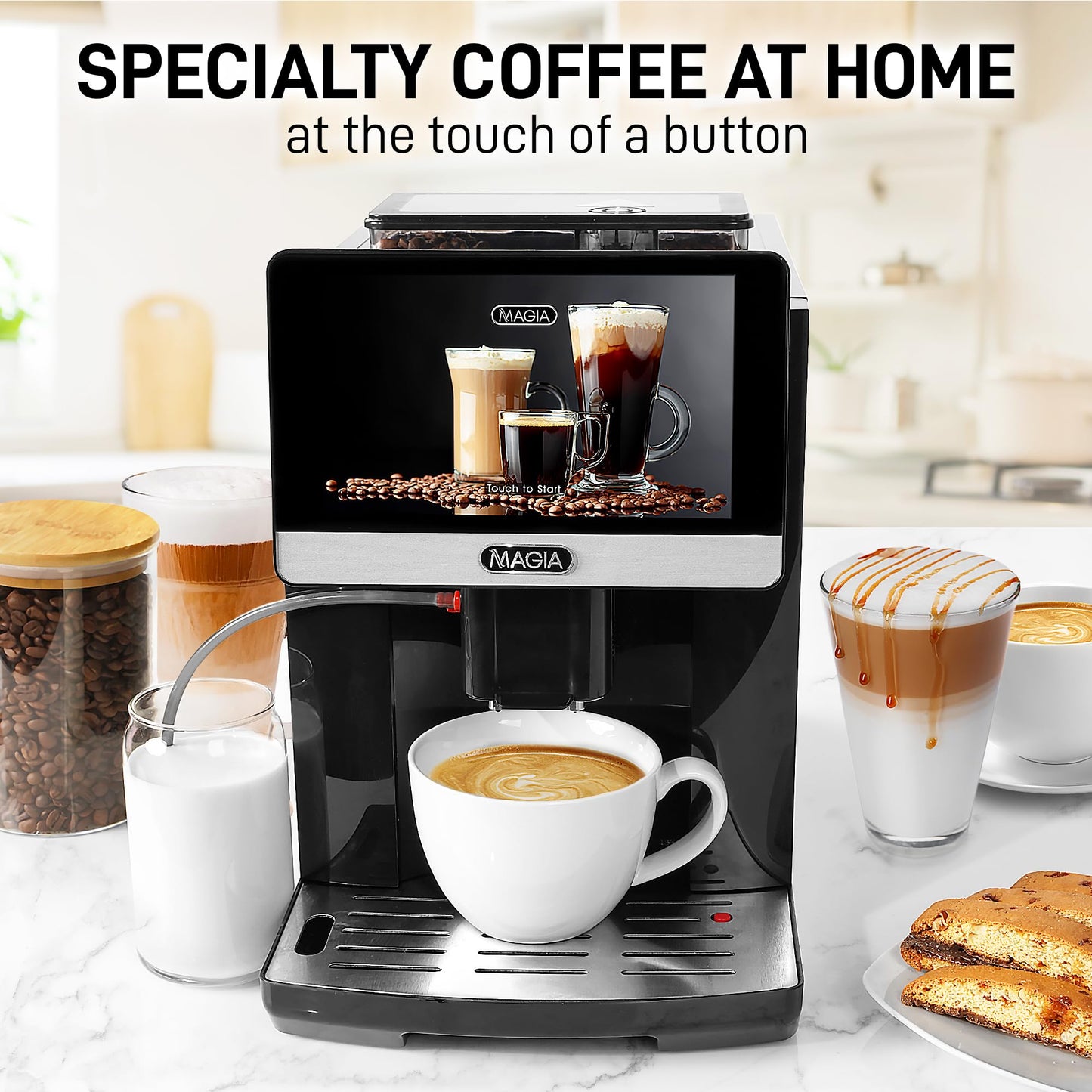 Zulay Magia Super Automatic Espresso Maker Machine with Grinder - 19 Fully Customizable Coffee Options, Auto Cleaning, Milk Foam System - for Latte, Cappuccino- Prime - Silver (13.8x18x9.4)