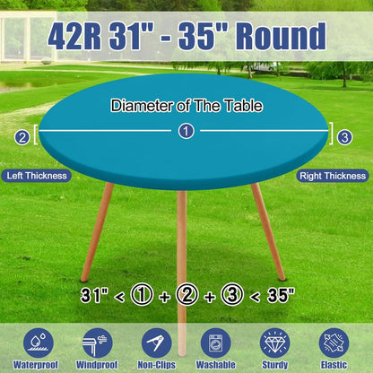 Moosfor Round Spandex Tablecloth, Elastic Fitted Waterproof Tablecloths for 31"-35" Tables, Stretch Washable Picnic Table Cover for Camping, Dining, Indoor and Outdoor, Turquoise