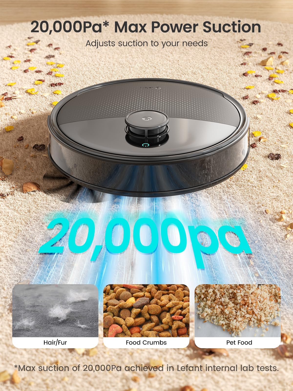 Lefant Robot Vacuum and Mop, 20000Pa Suction,90-Day Self-Emptying, Obstacle Avoidance,5200mAh Battery，Auto Mop Washing&Drying, All-in-One for Pet Hair Carpet, 5G WiFi Alexa/APP/iWatch Control, M3 Max