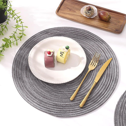 SHACOS Round Braided Placemats Set of 8 Round Table Mats for Dining Tables Non Slip Washable (Black Grey, 8)