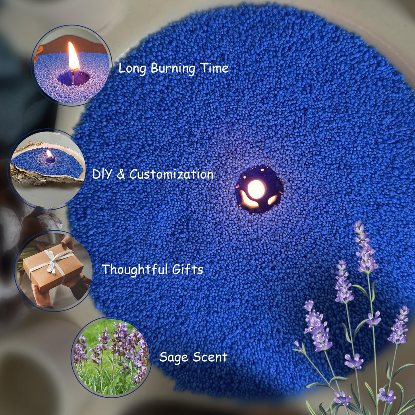 Pearled Candles with 30 Wicks -18 Oz YUKCAXDLS Wild Sage Mist Scented DIY Pearleds Wax Refillable for Making Lasts up to 100+Hours of Steady Burn Smokeless - Dark Blue