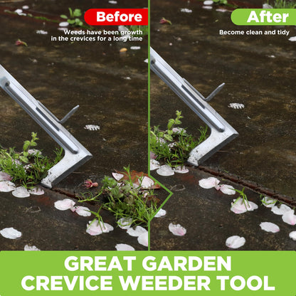WORKPRO Crack Weeder, 12" Stainless Steel Crevice Weeding Tool with Beech Wood Handle, L-Shaped Side-Walk Weed Puller Spatula, for Garden Lawn Yard Patio Terrace Paving Moss, Small Gardening Tool
