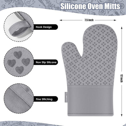 Dish Towels and Dishcloths with Oven Mitts Sets- 100% Cotton Tea Towels for Kitchen- 500 F Heat Resistant Oven Mittens 7.5"x12", Durable Dish Cloths 11.8"x11.8", Absorbent Dish Towels 13.5"x24"