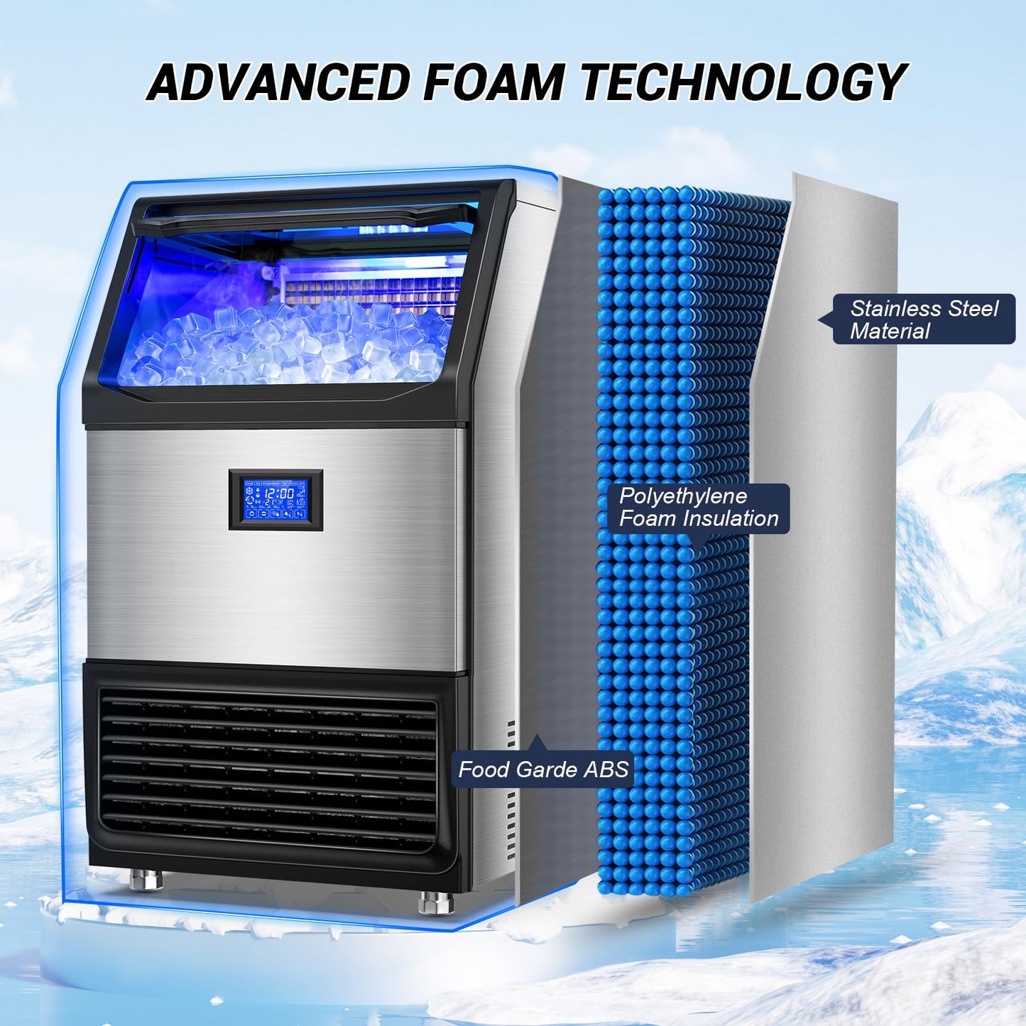 SOZT® Commercial Ice Maker Machine 450LBS/24H, Stainless Steel Under Counter Ice Machine with 200LBS Storage Bin, Self-Cleaning Freestanding Ice Cube Maker for Restaurant, Bar, Home, Office