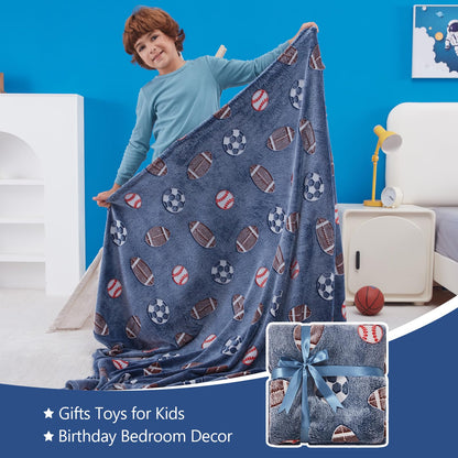 QSTEHEML Soccer Glow in The Dark Blanket,Football Gifts Toys for Kids Boys Age 3-12 Years Old, Birthday Gifts Luminous Sports Throw Blanket 50"×60"