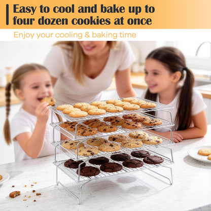P&P CHEF Cooling & Baking Rack, 4-Tier Stainless Steel Stackable Grid Cooking Racks for Cooling Roasting Grilling, Collapsible & Heavy Duty, Oven & Dishwasher Safe, 15" x 10"