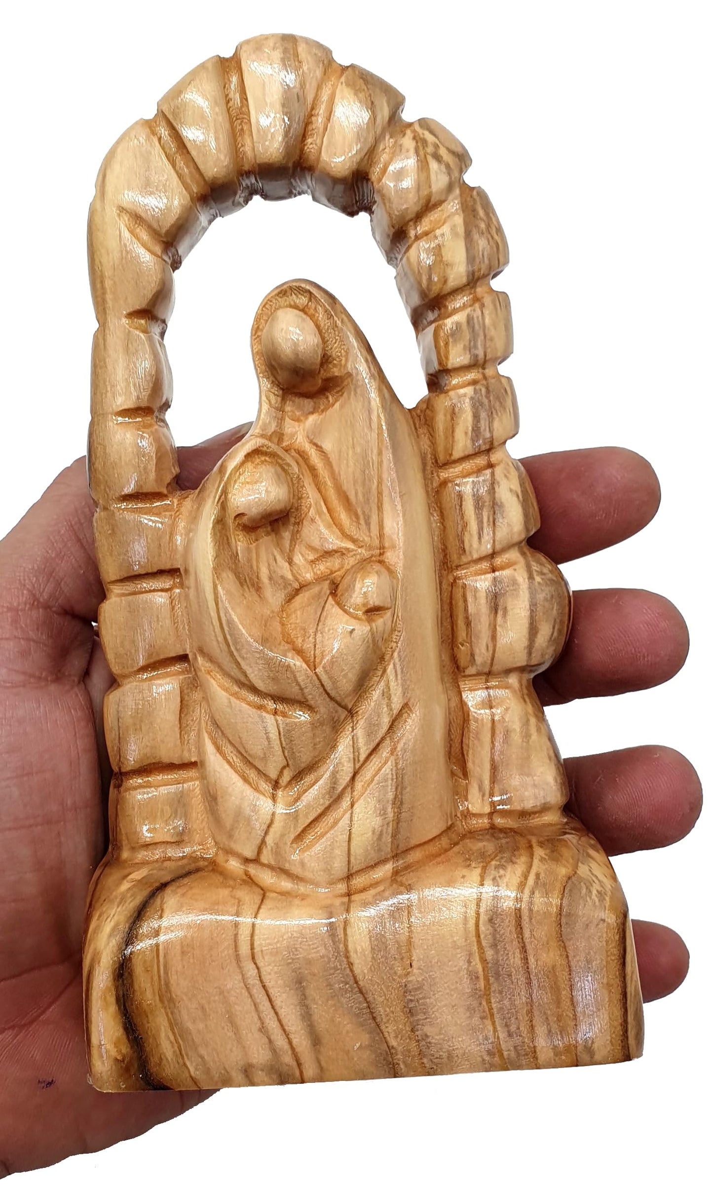 Zuluf Olive Wood Holy Family Nativity 5.9" - Hand Carved Joseph Mary Baby Jesus Statue Christmas Bethlehem Decor HOF062
