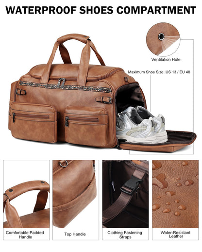 FADEON Duffle Bag for Women, Large Convertible Carry on Overnight Backpack, Designer Leather Mens Weekend Bags for Travel
