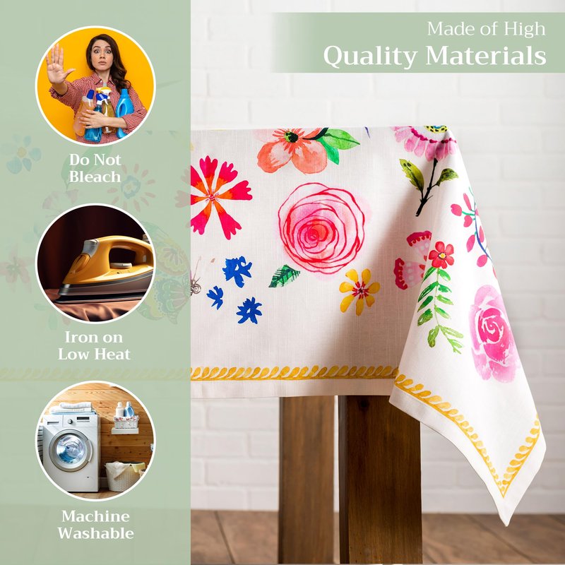 Maison d' Hermine Table Cloth Rectangle Table 100% Cotton 60 x 108 Inches Tablecloth Reusable Decorative for Dining Kitchen Farmhouse Home Gifts for Mothers Day Spring Summer- Happy Florals - Sweety
