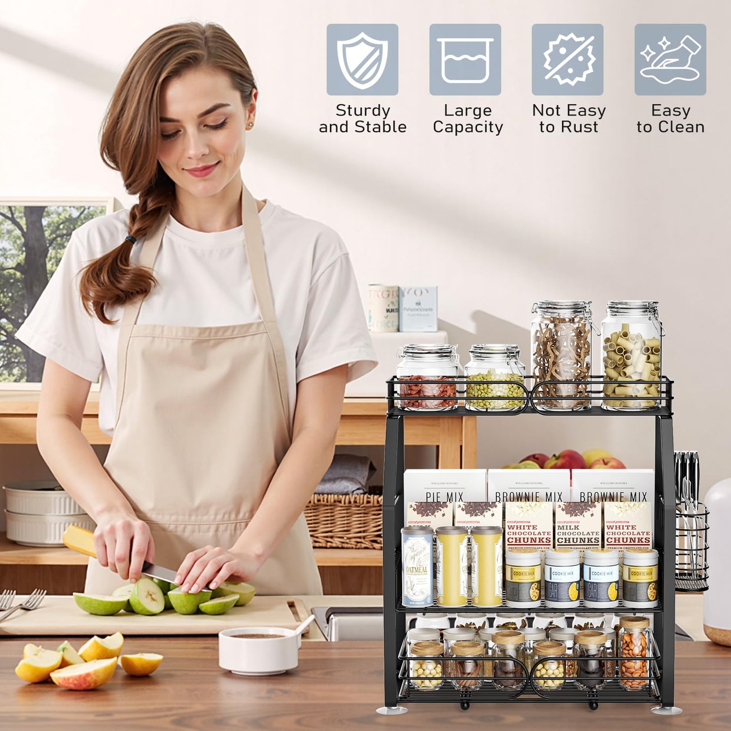 PXYHMUS Spice Rack Organizer for Cabinet, 3 Tier Black Countertop Organizer Small Spice Rack, Kitchen Spice Shelf Organizer for Cabinet, Pantry, Bathroom, Bedroom, Coffee Station
