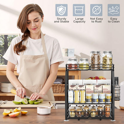 PXYHMUS Spice Rack Organizer for Cabinet, 3 Tier Black Countertop Organizer Small Spice Rack, Kitchen Spice Shelf Organizer for Cabinet, Pantry, Bathroom, Bedroom, Coffee Station