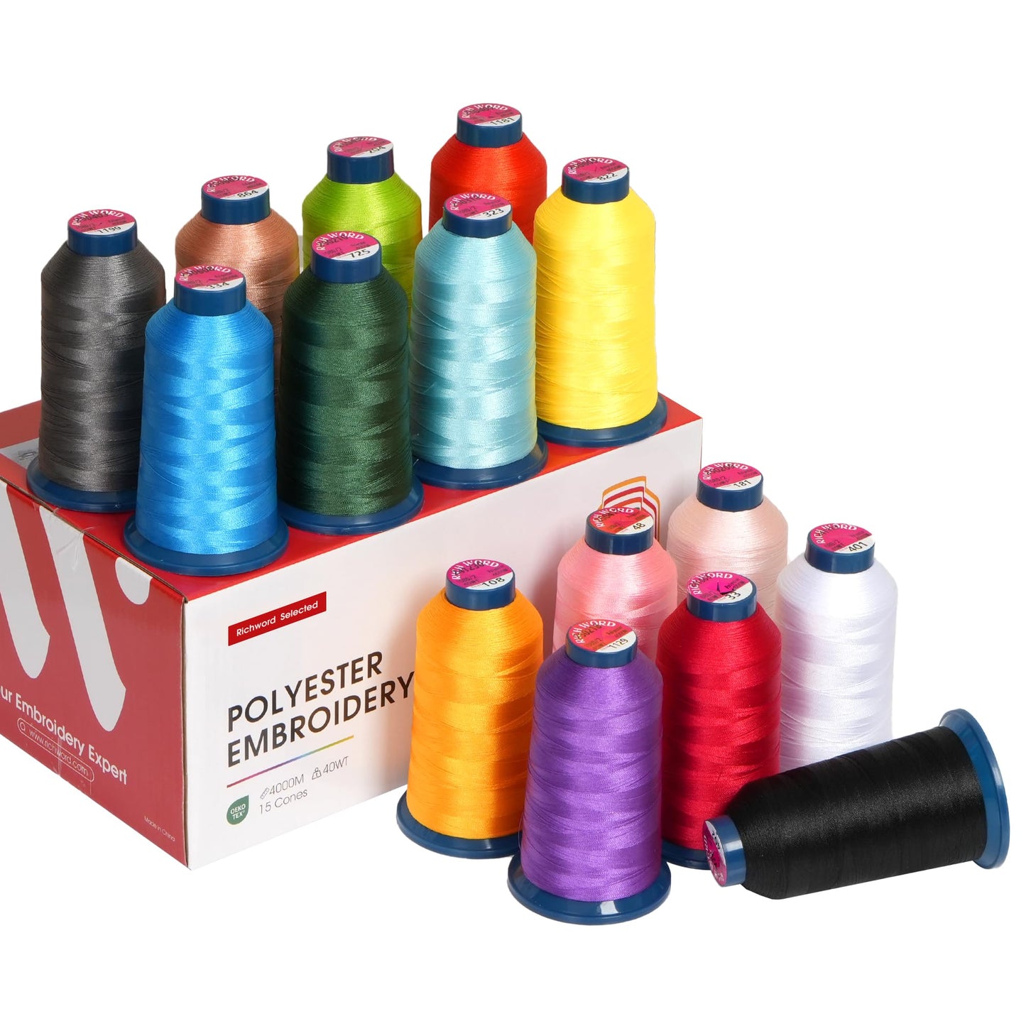 Poolin EOM 15-Needle Embroidery Machine | Starter Bundle – Includes 15 Threads, 144pcs Pre-Wound Bobbins, 12x25'' Cut Away Stabilizer