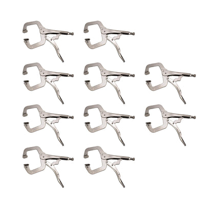 HFS (R) 11-Inch Swivel Pad Locking C-Clamp Locking Pliers (10 pcs) - Heavy-Duty Heat-Treated Steel with Nickel Plating
