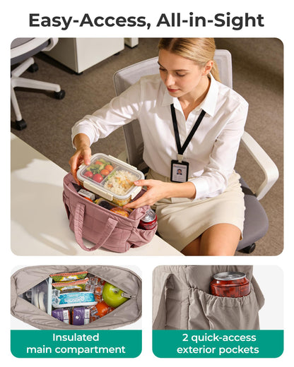 BAGSMART Lunch Bag for Women Small Cute Strawberry Quilted Lunch Box Insulated Lightweight, Leakproof, Durable & Reusable Tote Bag for Work, Travel, Outdoor, Picnic