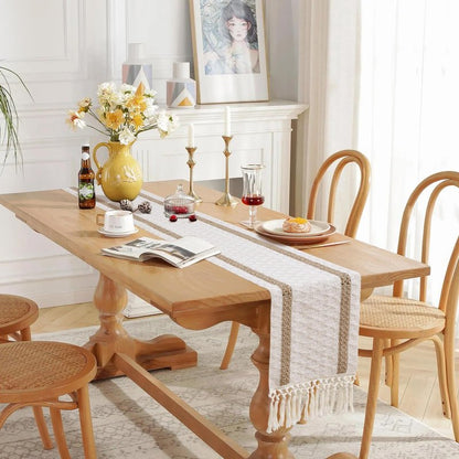 OTOSTAR Boho Table Runner with Tassels 108 Inches Long Farmhouse Rustic Table Runner Macrame Burlap Table Decoration for Home Decor Living Room Bridal Shower, Double Striped (12x108 Inches)