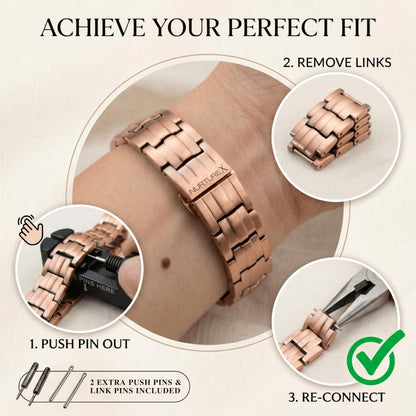 NurtureX Therapeutic Pure Copper Magnetic Bracelet for Men and Women, 5K Gauss Adjustable Magnet Therapy Bracelet with Fold Over Clasp, Includes Sizing Tool, Extra Link Pins, Cleaning Cloth, Best Gift for Men & Women - (BioFlow)