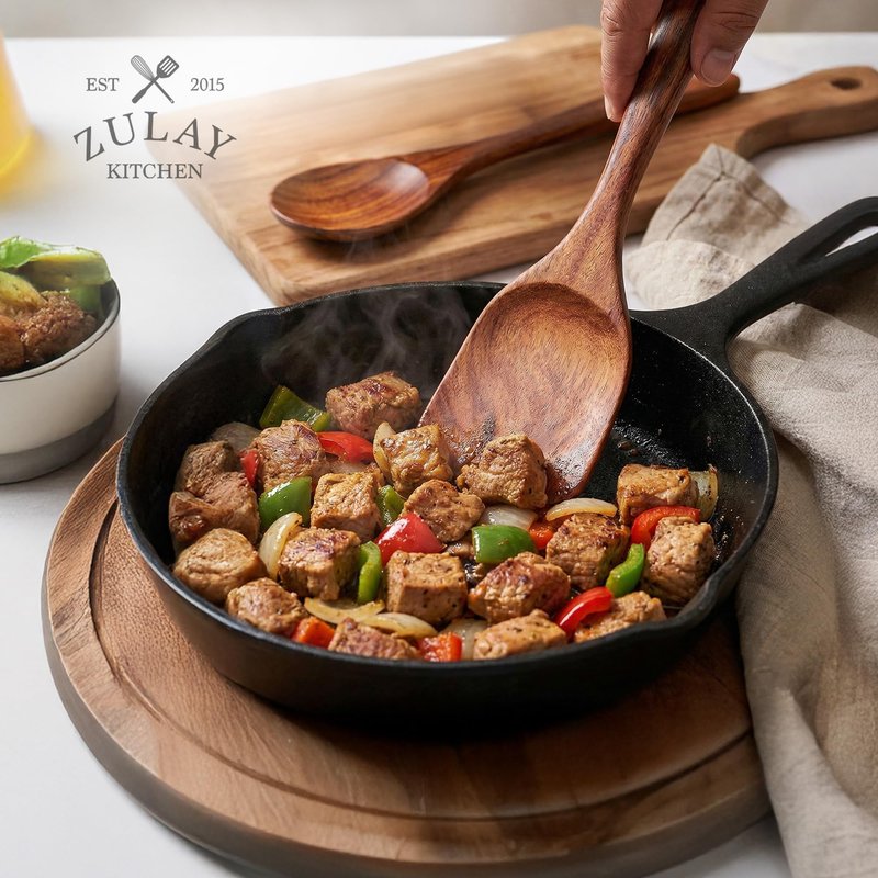 Zulay Kitchen 12-Piece Teak Wooden Utensils for Cooking - Natural Teak Utensil Set with Premium Gift Box - Non-Stick Wooden Spoons for Cooking - Kitchen Gift Set - Comfortable Grip Wooden Utensil Set