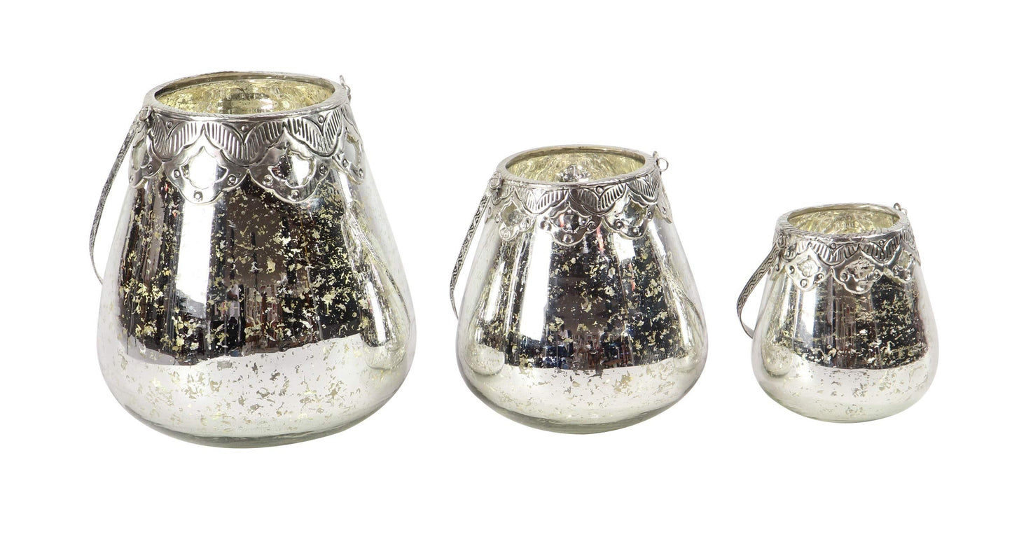 Deco 79 Glass Solid Candle Holder, Set of 3 5", 7", 9"H, Silver