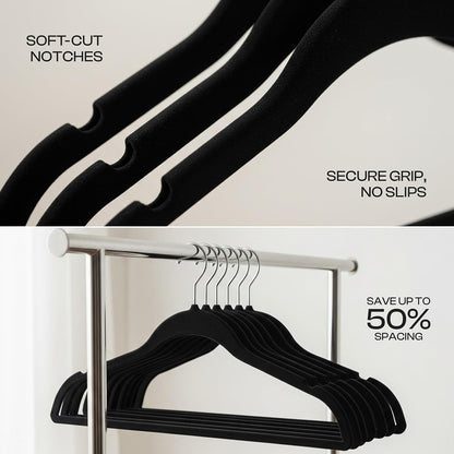 Utopia Home Velvet Hangers - Luxury Non-Slip Slim Coat & Pant Hangers, 50 Pack, 360° Swivel Hook - Black