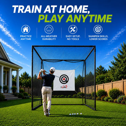 YUNIC Golf Driving Cage with Steel Frame, Golf Nets for Backyard Driving for Full Swing and Chipping Practice Indoor Outdoor (Black, 10'(W) x8'(H) x8'(D))