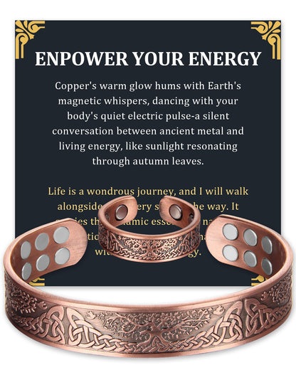 Fashtour Copper Bracelet for Men, 99.99% Pure Copper Bracelet, 18X Enhanced Strength Magnetic with Neodymium Magnets(Tree of life) (copper356-18)