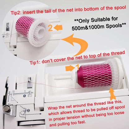 New brothread 50pcs Thread Net Spool Saver for Different Sizes of Embroidery Sewing Quilting and Serger Thread Spools/Cones - 9.8" (25cm) Long Each Piece