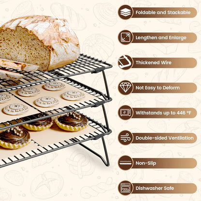 ZHIWUJIA 3 Layer Detachable Collapsible Cooling Racks, 17 * 11 Inch Cooling Wire Rack Stackable Drying Rack Cookie Rack Bread Cooling Rack