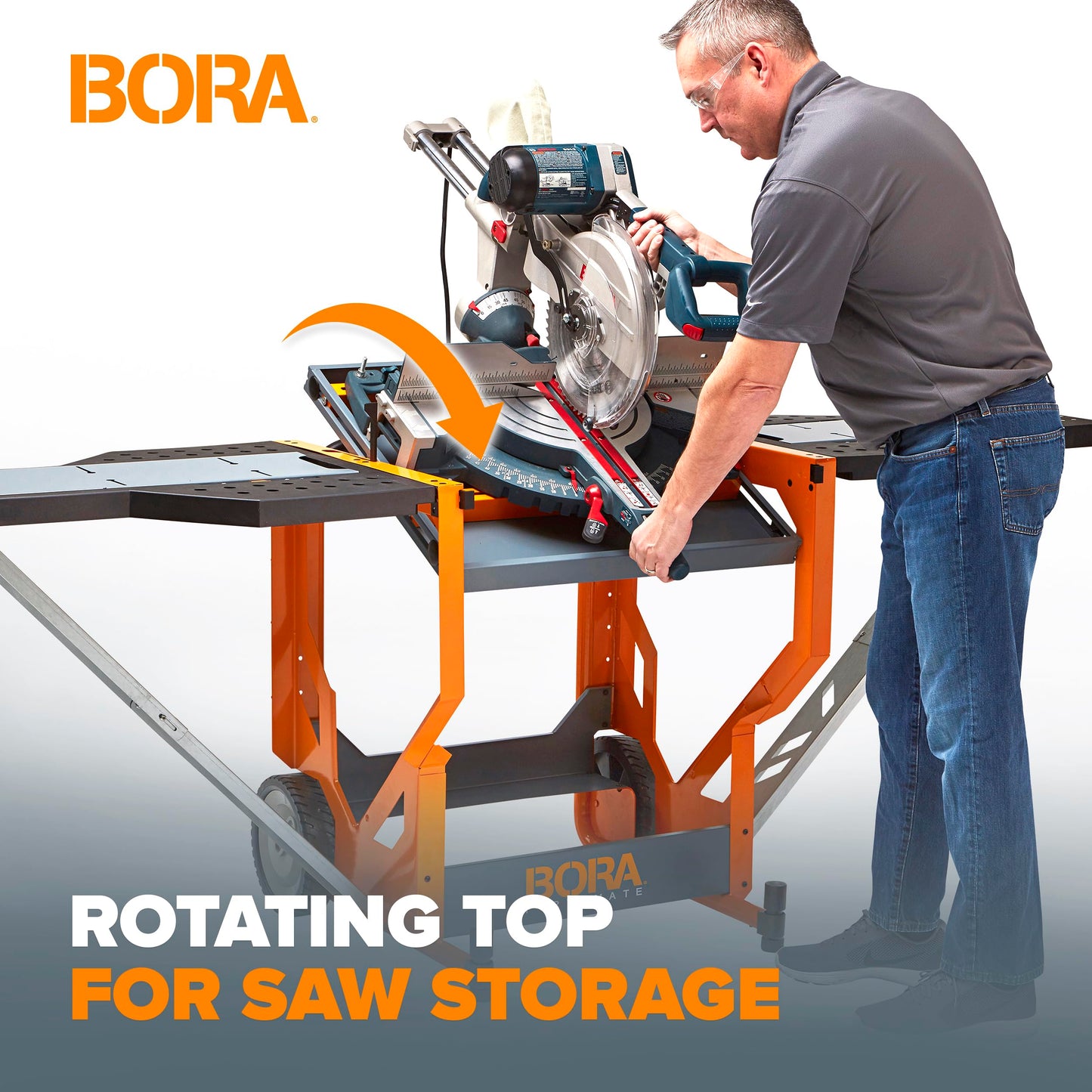 Bora Portamate Miter Saw Stand Work Station 400 Lbs Max Weight Portable Rolling Table Saw Stand Workbench with Folding Wing Extensions Miter Saw Stands PM-8000