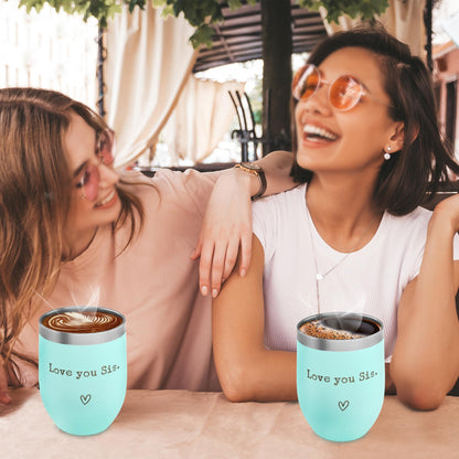 SHOW-YA Sisters Gifts from Sister - I Love You Sis-Christmas Gift Birthday Gift for Sister - Sisters Gifts - 12oz Coffee Tumbler for Besties, Girls(Mint)