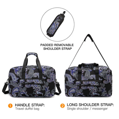 F.FETIVIN Weekender Bag Carry On Travel Duffle Bag Medium Overnight Bag for Women(Black Paisley)