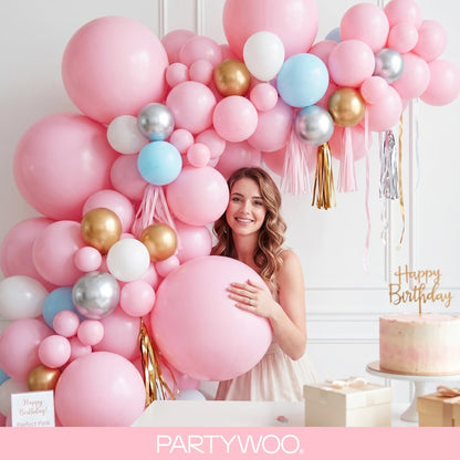 PartyWoo Baby Pink Balloons 155 pcs Different Sizes of 18 12 10 5 Inch Pastel Pale Light Pink Balloons Arch Kit Garland for Baby Shower Gender Reveal Birthday Princess Party Decorations Pink-Q05