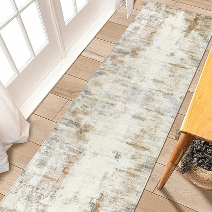 famibay Hallway Runner Rug 10 ft，Modern Washable Rug Runners for Hallways Non Slip Soft Wool Carpet Runner Low Pile Modern Abstract Long Runner Rug for Hallway Kitchen Bathroom(Beige/Camel)