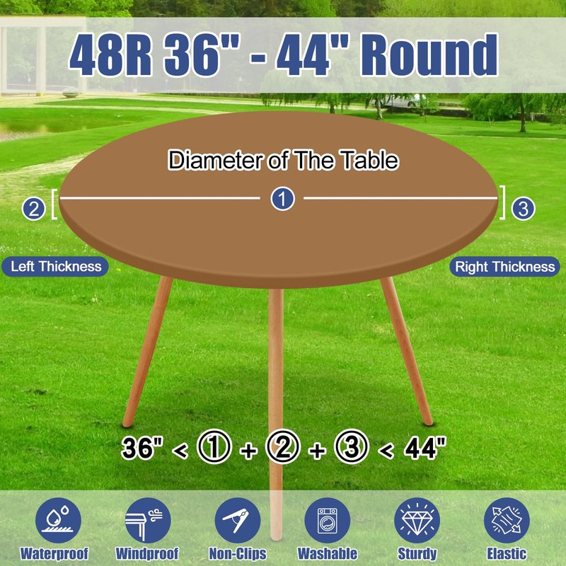 Moosfor Round Spandex Tablecloth, Elastic Fitted Waterproof Tablecloths for 36"-44" Tables, Stretch Washable Picnic Table Cover for Camping, Dining, Indoor and Outdoor,Brown