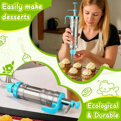 Novano Dessert Decorating Syringe Set, Frosting Piping Kit Stainless Steels Cake Decorating Kit with 6 Piping Tips & 9 silicone cupcakes, Cupcake Decorating Kit Piping Bags and Tips Set