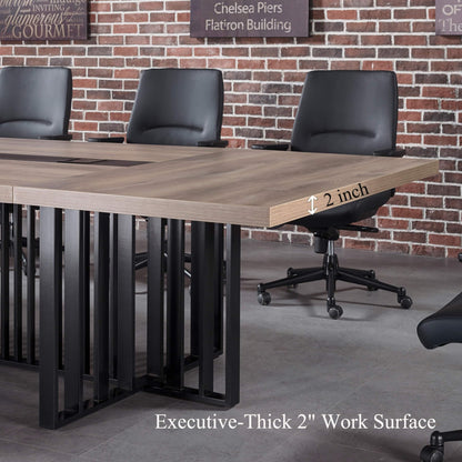 12ft Large Conference Table - 2" Thick Top & Metal Grid Base | Easy Assembly | Cable Management | Commercial Office Desk, Modern Executive Meeting Table for Office (10-20 People)