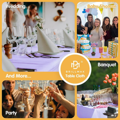 BRILLMAX 8 Pack Lavender Tablecloths 70 x 120 Inch for 6ft & 8ft Rectangle Tables - 150 GSM Polyester Fabric, Universal Fit, Water, Stain & Wrinkle Resistant Cloth Cover for Wedding Banquet Dining