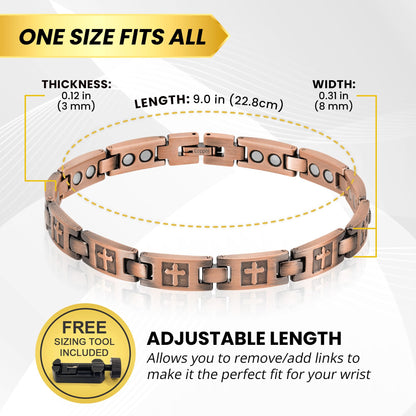 MagnetRX Copper Cross Bracelets for Women – Effective Magnetic Womens Bracelet with Cross – Adjustable Bracelet with Included Sizing Tool (Cross Style)