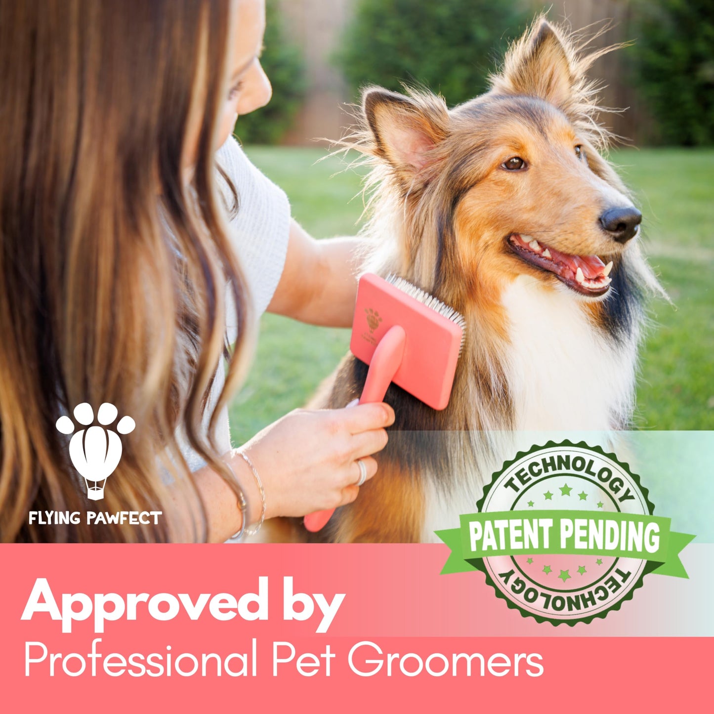 Flying Pawfect Dog Slicker Brush for Grooming Pet Hair - Best Slicker For Poodle & Golden Doodle - Long Haired Tool For Dogs - Goldendoodle Long Pin Brush For Dematting (Large)