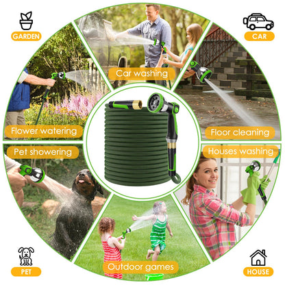 FLOERXIS Non-Expandable Garden Hose 100 FT, Lightweight Hose with 10 Function Spray Nozzle, Kink-Free Flexible Water Hose, Durable, Leak-Proof, 360° Swivel Connectors, Portable Storage Strap