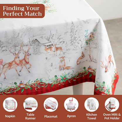 Maison d' Hermine Table Cloth Square Table 100% Cotton 54 x 54 Inches Fall Tablecloth Reusable Everyday Use for Thanksgiving Christmas Decorations Dining Farmhouse Party (Christmas Tradition)