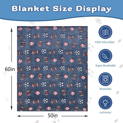 QSTEHEML Soccer Glow in The Dark Blanket,Football Gifts Toys for Kids Boys Age 3-12 Years Old, Birthday Gifts Luminous Sports Throw Blanket 50"×60"