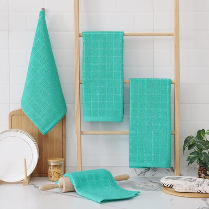 Homaxy 100% Cotton Terry Kitchen Dish Cloths, Ultra Soft and Absorbent Dish Towels for Kitchen, Suitable for Drying and Washing Dishes, 12 Pack, 12 x 12 Inches, Turquoise