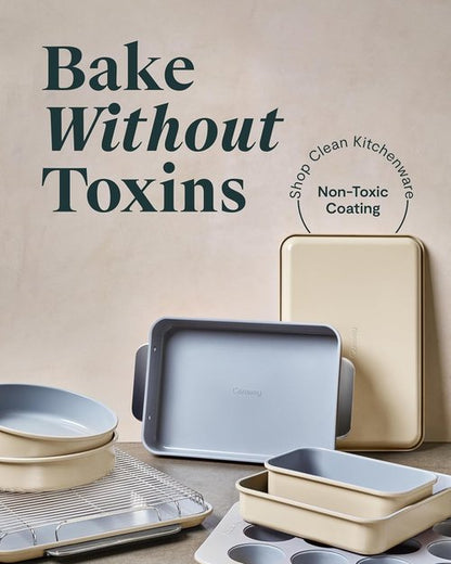 Caraway Nonstick Baking Pan Set | 2x 9" x 6.5" & 1x 9" x 13" - Non-Toxic, PTFE & PFOA Free - Deep Ceramic for Casseroles & Lasagna - Sage