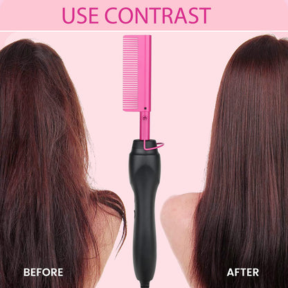 Electric Hot Comb Hair Straightener Heat Pressing Comb Curling Flat Iron Curler Hair Straightener Brush for Natural Black,Anti-Scald Beard Straightening Electric Press Comb