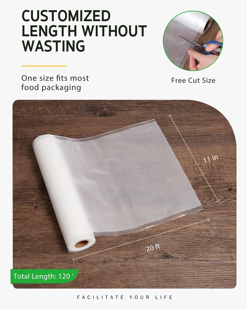 Syntus Vacuum Sealer Bags for Food, 6 Rolls 11" x 20' Commercial Grade Bag Rolls, BPA Free Food Vac Bags for Storage, Meal Prep or Sous Vide