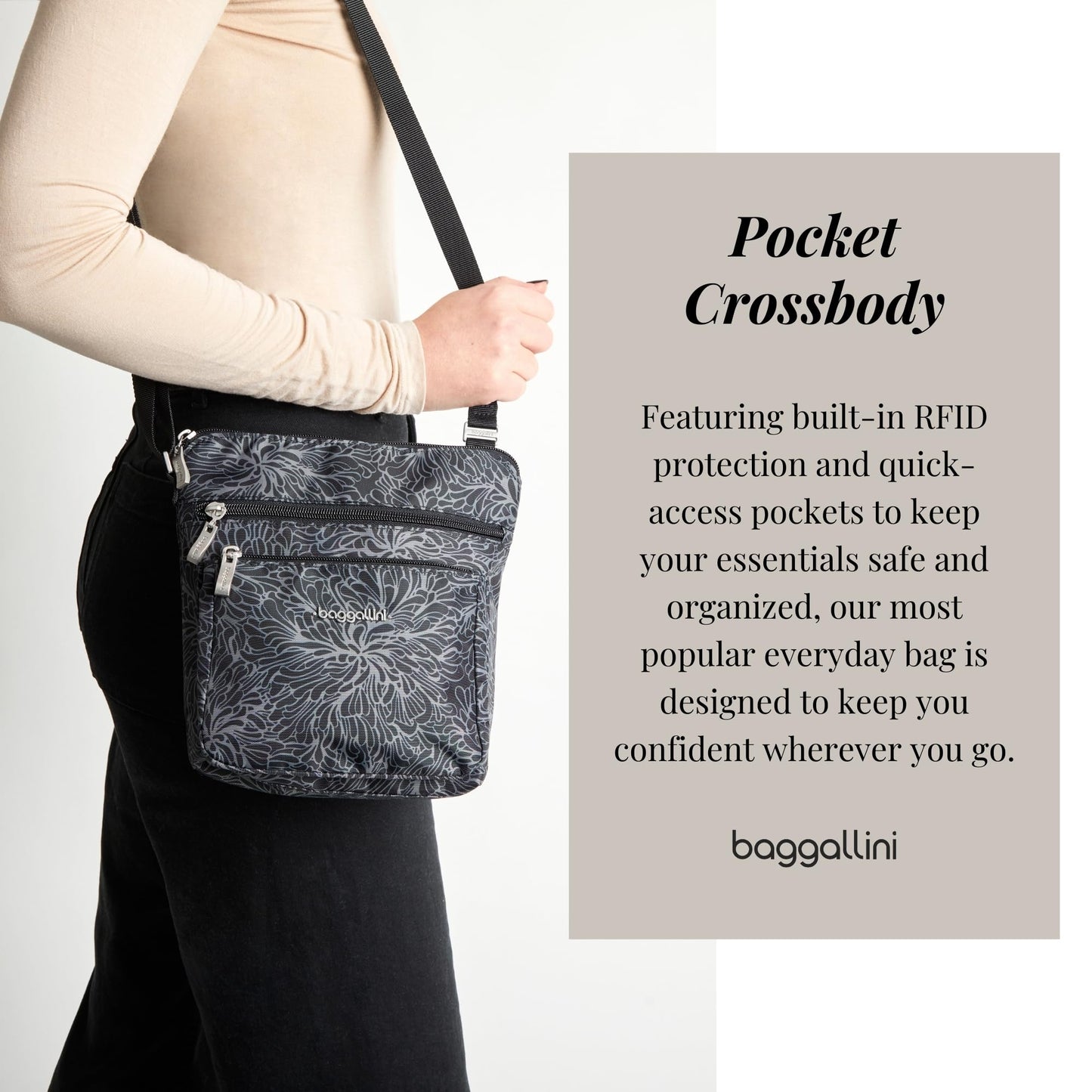 Baggallini Pocket Crossbody Bags for Women 8x8 Small Lightweight Durable Water-resistant Travel Purse W/Rfid