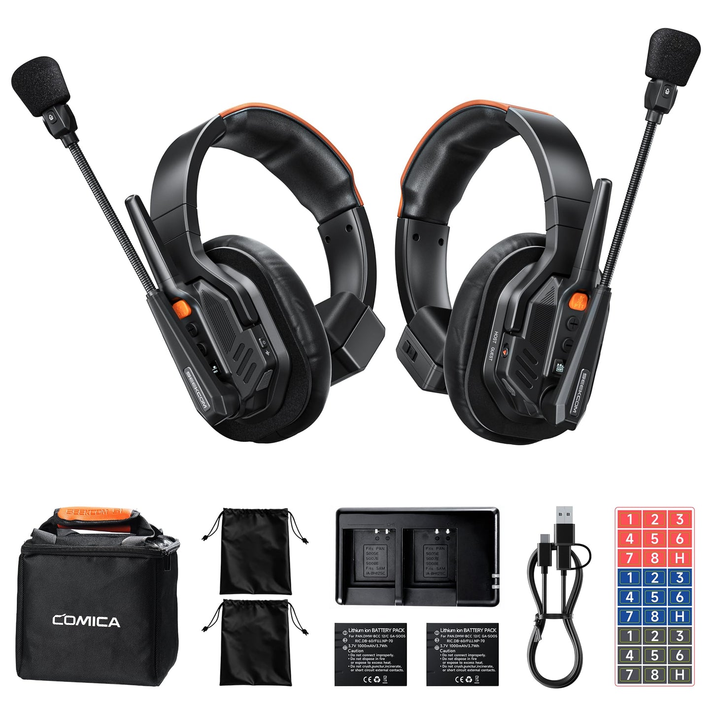 COMICA Seekcom S1 Wireless Intercom Headset System, 2.4GHz Full-Duplex 2-Person Communication Headset with AI/ENC Noise Reduction, 500m/1640ft, PTT Mute, OLED Display for Film, TV, Broadcast, Live