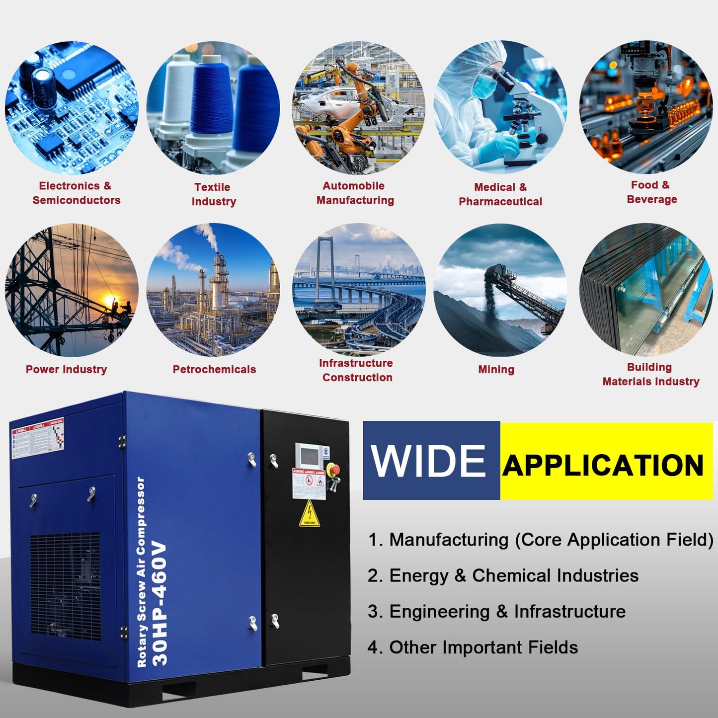 Trollastor 20HP Rotary Screw Air Compressor, 74 CFM @125 PSI, 230V 60Hz 3-Phase Fixed Speed Industrial Compressor, 62 dB Low-Noise, Star-Triangle Start, 1" NPT Outlet, Heavy-Duty Steel Cabinet