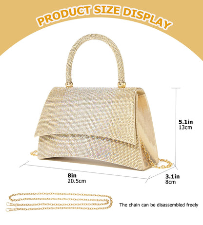 Sweetovo Rhinestones Clutch Purse for Women Sparkly Shoulder Bag and Handbags for Wedding Party Evening Crossbody Bag (B-Gold)