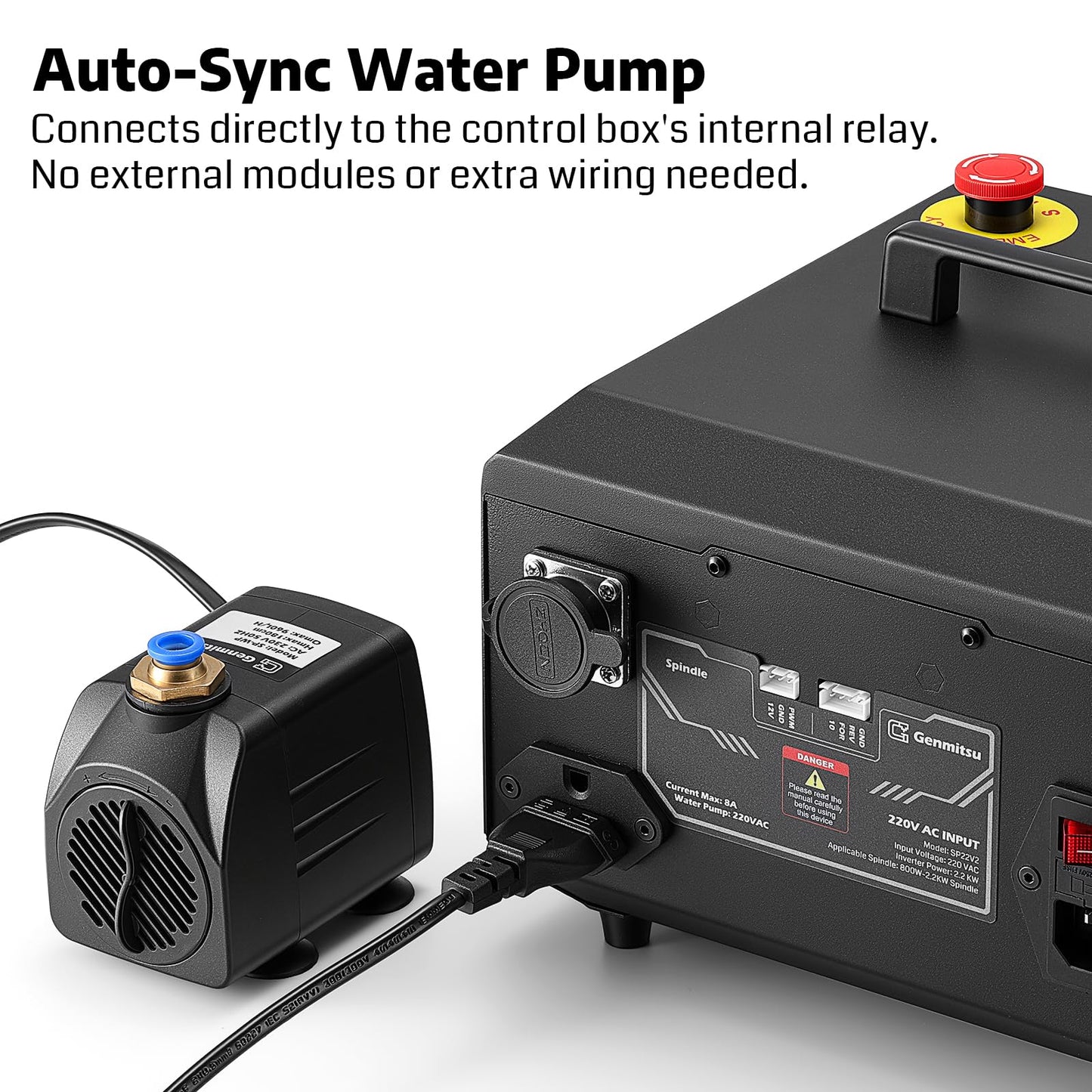 Genmitsu CNC Spindle Motor Kit, 2.2KW, Water Cooled Spindle Motor, 24000 RPM ER11 Collet with Pre-Wired VFD Inverter Box & Pump - 4 Bearing Precision Motor for CNC Router Machine Engraving